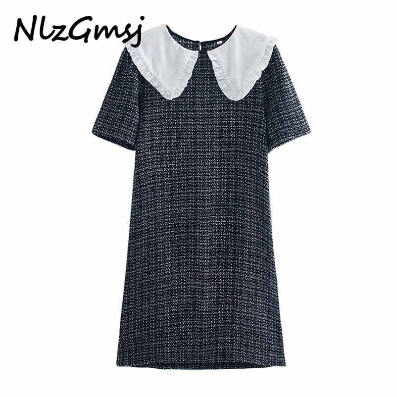 

Dres Spring and Autumn Women's Casual Textured Doll Collar Short Sleeve Ruffled Decorative 03 210628, As picture