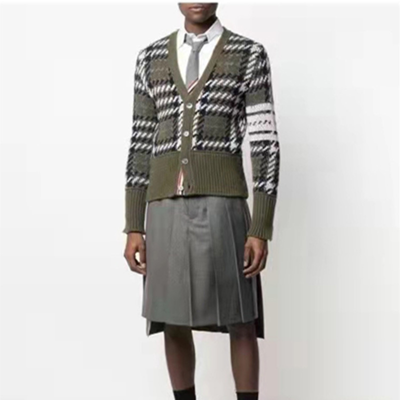 

20SS TB Thom Knit V-neck Long Sleeve Top Retro Loose Cardigan Outer Sweater Jacket Women, White;black