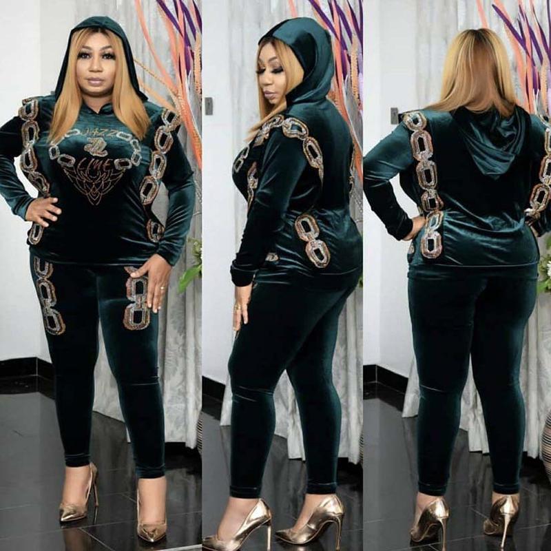 

Ethnic Clothing Velvet 2 Two Piece Set Women African Clothes Dashiki Letter Top And Trousers Suits Casual Streetwear Plus Size For Lady