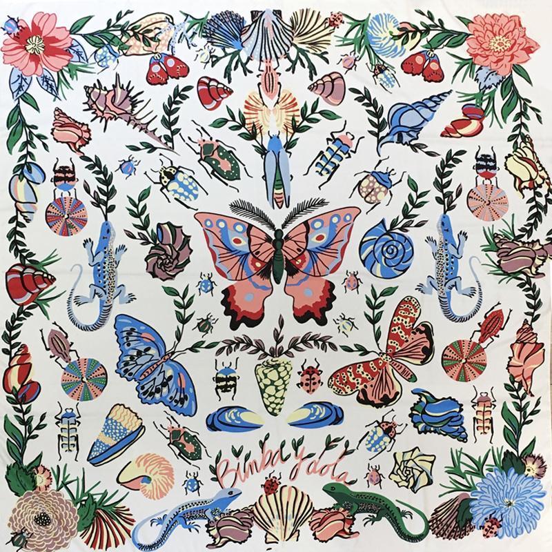 

Scarves 130*130cm Twill Silk Scarf Women Bandana Square Floral Kerchief For Ladies Fashion Shawls Echarpe, Blue;gray