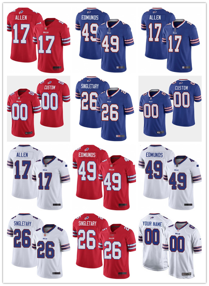 

Men Women YouthBuffaloBills17 Josh Allen 49 Tremaine Edmunds 26 Devin Singletary Blue White red custom Football Jersey, Black;red