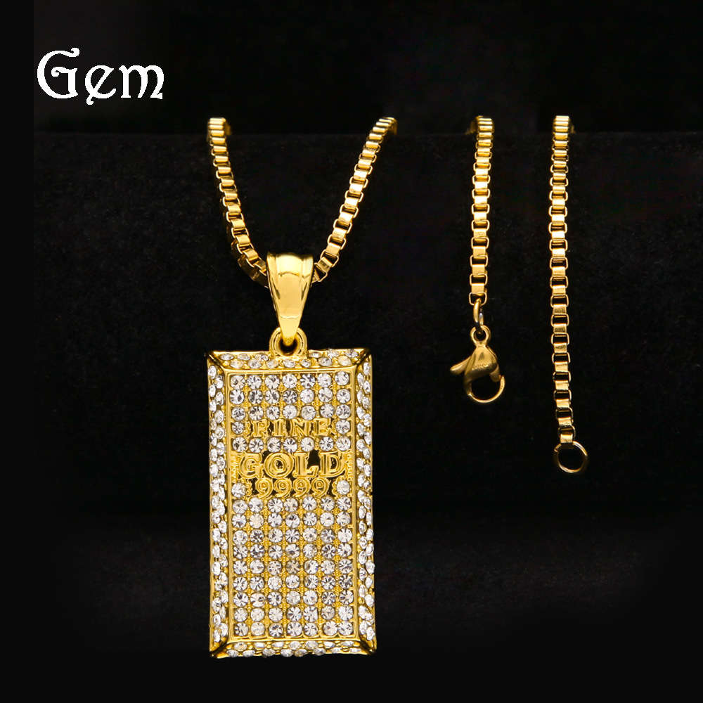 

Hip hop gold-plated full diamond three-dimensional brick army Pendant gold9999 hip hop bar DJ fashion goods
