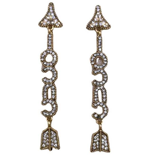 

13color 18K Gold Plated Copper Tassel Designer Letters Stud Long Earring Vintage Geometric Luxury Brand Women Rhinestone Pearl Wedding Party, Golden;silver