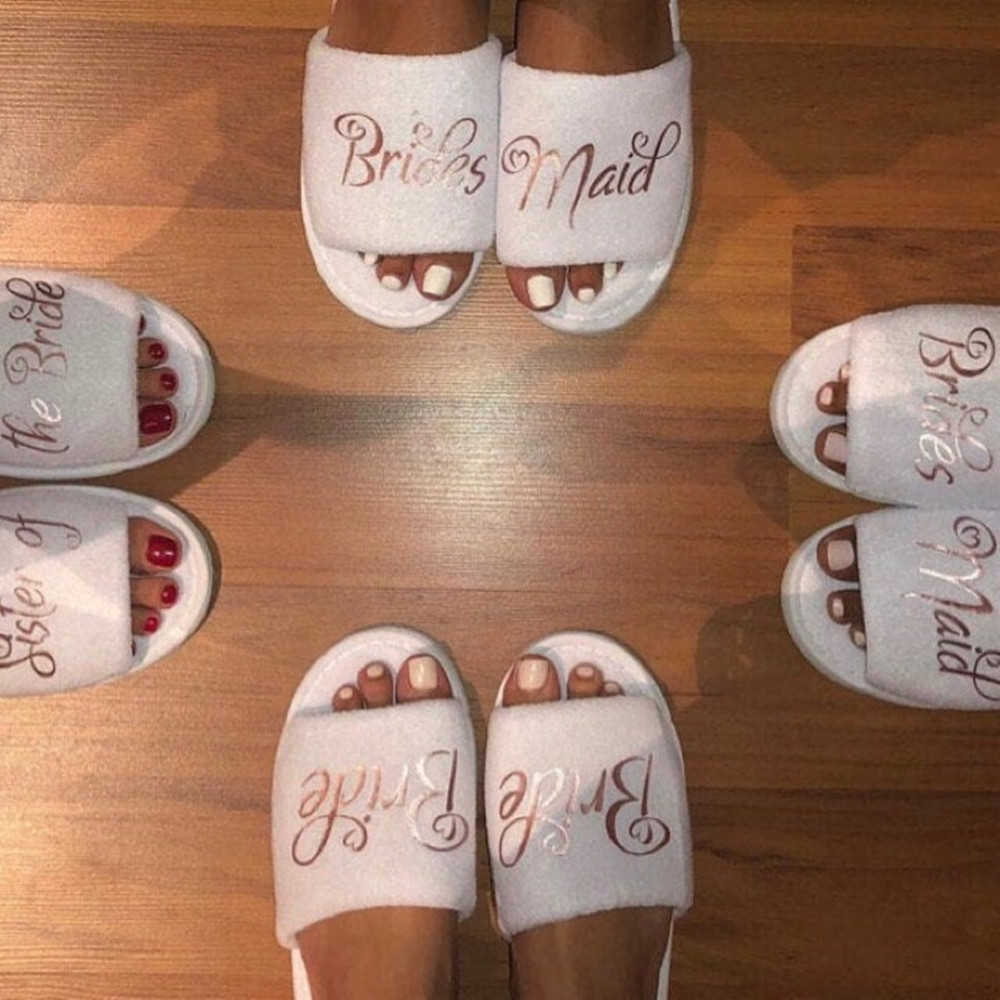 

Elegant rose gold wedding Team Bride to be party gifts custom name Maid of honor Bridesmaid slippers mother of bride slippers H0827, Custom blue slipper