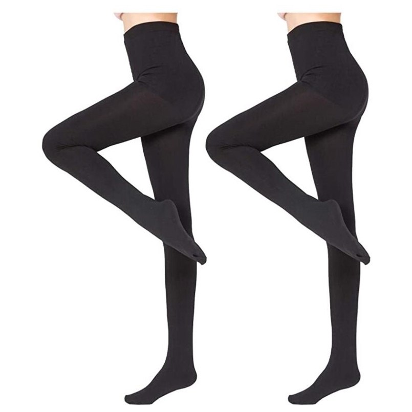 2Pc 150D Microfiber Thermo Fleece Lined Tights Pantyhose in Solid Black Color Super Warm Winter 211204