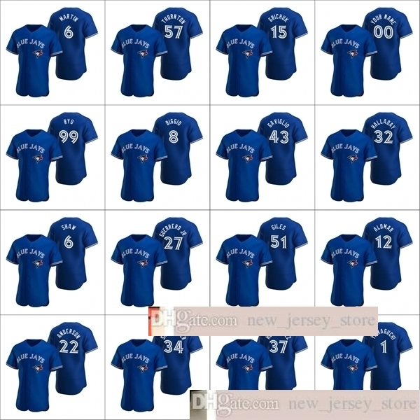 

2020 New Baseball Men #6 Austin Martin 27 Vladimir Guerrero Jr. 99 Hyun-Jin Ryu smaw Custom Women Youth Kids Royal Alternate Jersey, Blue;black
