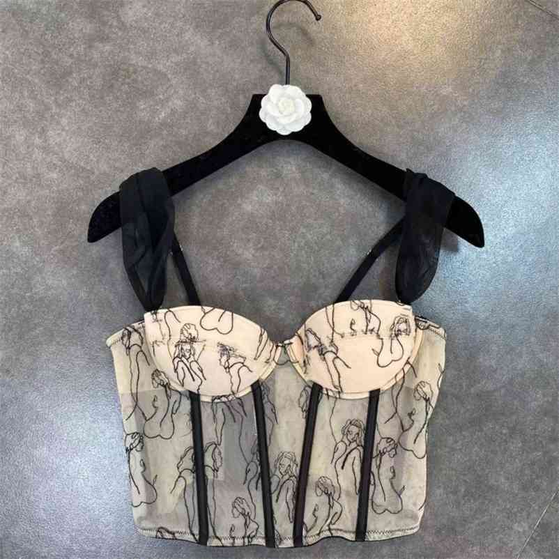 

Spring Arrivals Sleeveless Mesh Strap Embroidery Tank Tops Women Camisole ML507 210525, As picture