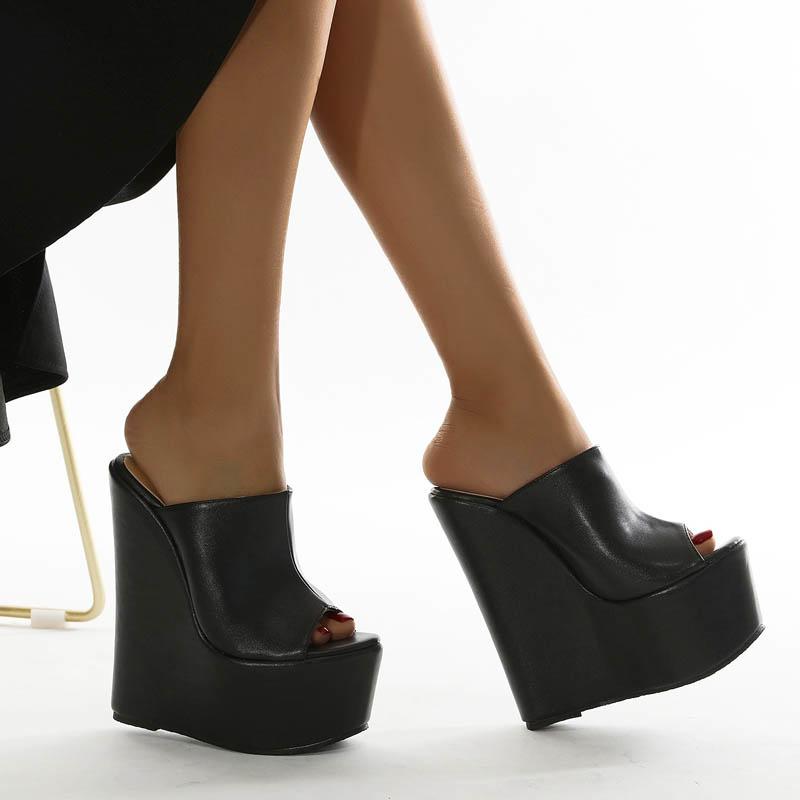 

Slippers Wedges Women's Summer Super High Heels Wedge Sandals Black Slides Open Toe Flip Flops Lady Shoes Sexy Club Pumps