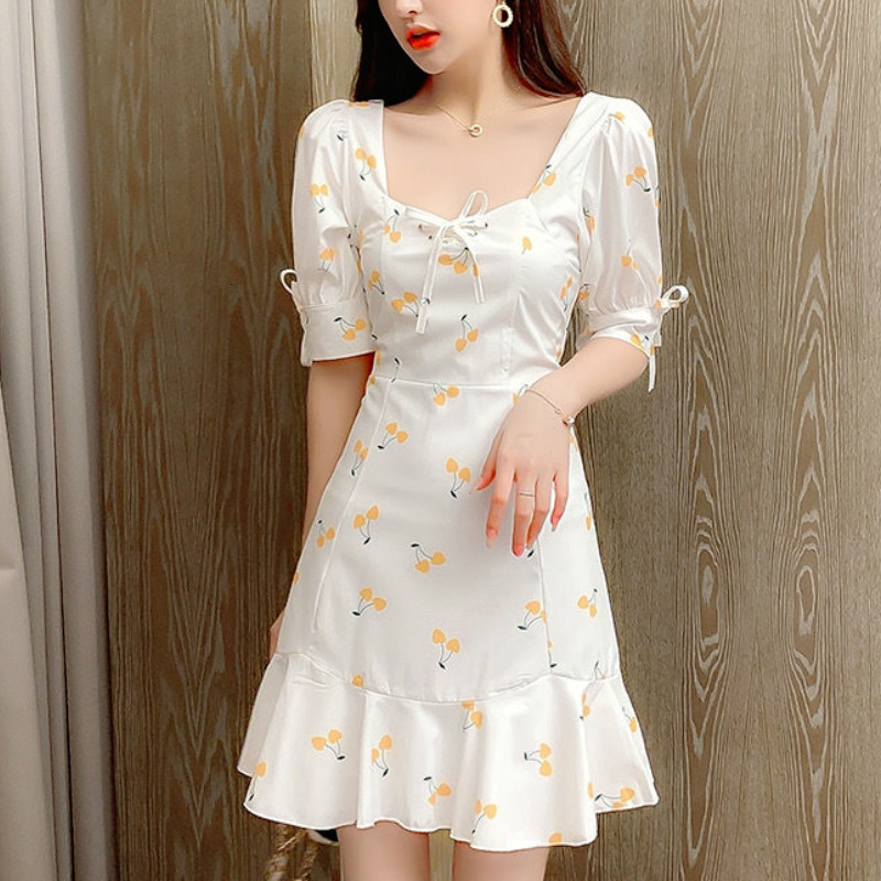 

2021 New Summer Floral Mini French Elegant Sweet Fairy Casual Korean Japan Style Kawaii Chiffon Women P5l5, White