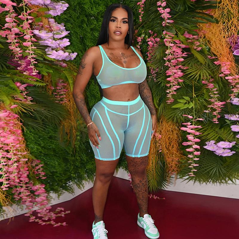 

Yoga Outfit Women' Clothing 2021 Sexy See Through Mesh Underwear Set Women Bra And Tight Shorts 2 Piece Suit Workout Gym Wear, Black