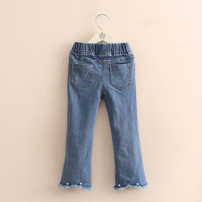 

Jeans 2021 Spring Autumn Casual 3 4-12 Years Children Elastic Long Pants Washed Tassel Wide Leg Flared Denim For Baby Kids Girls, Blue