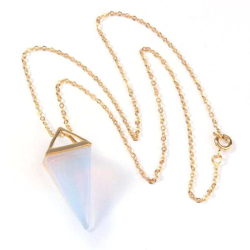 

Pendant Necklaces FYSL Light Yellow Gold Color Square Pyramid Opalite Opal Link Chain Necklace Black Agates Jewelry