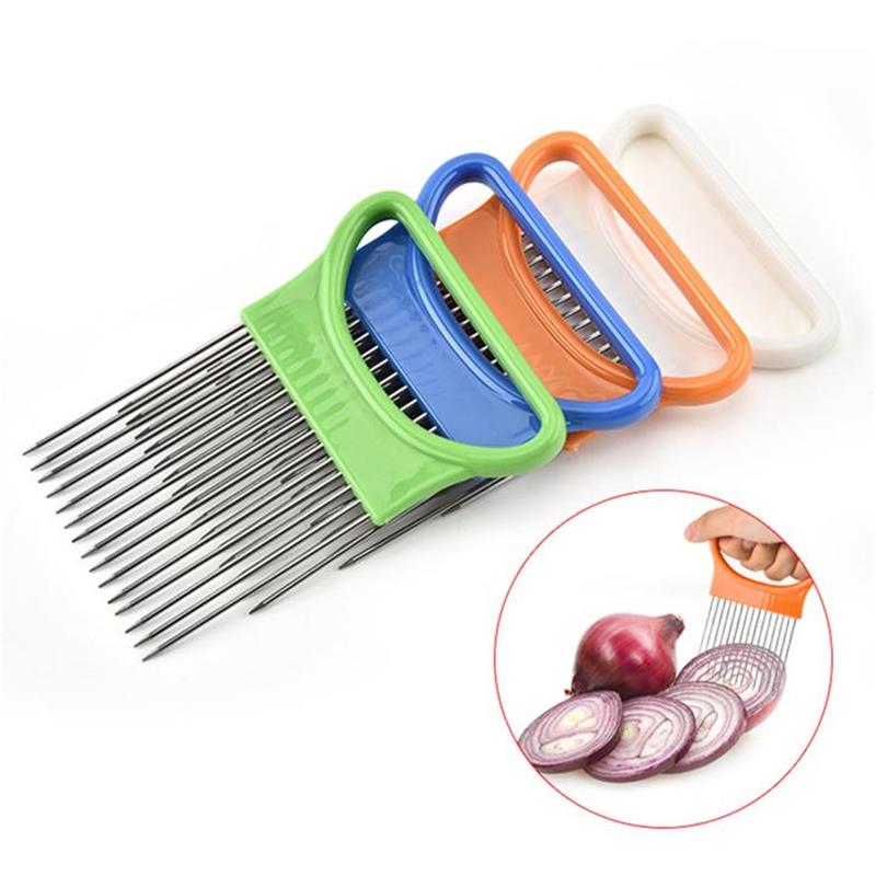 

Tomato Vegetable Shrendders and Slicers Onion Slicer Cutting Aid Guide Slicer Cutter Safe Fork Kitchenware Accessories