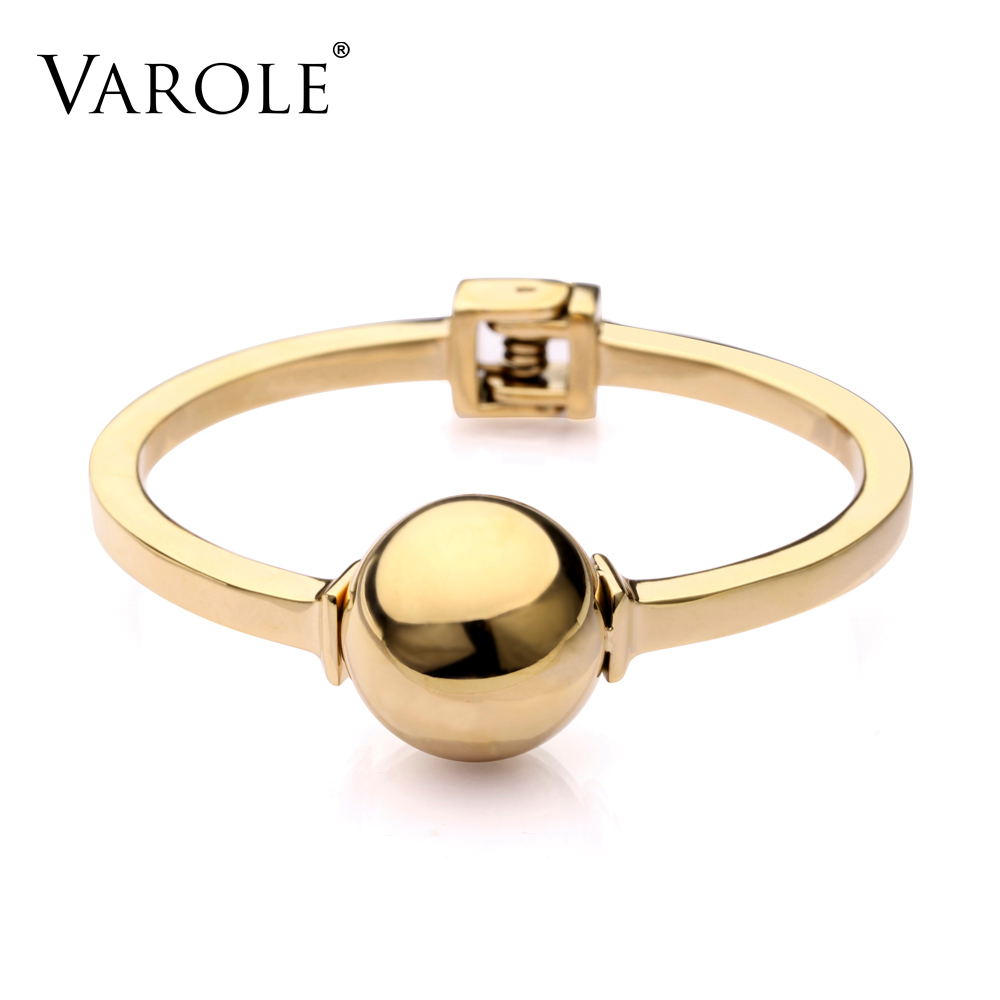 

VAROLE High Quality Can Open Big Bead Bangle Manchette Stainless Steel Jewelry Summer Luxury Brand Bangle For Women Cuff Bangles