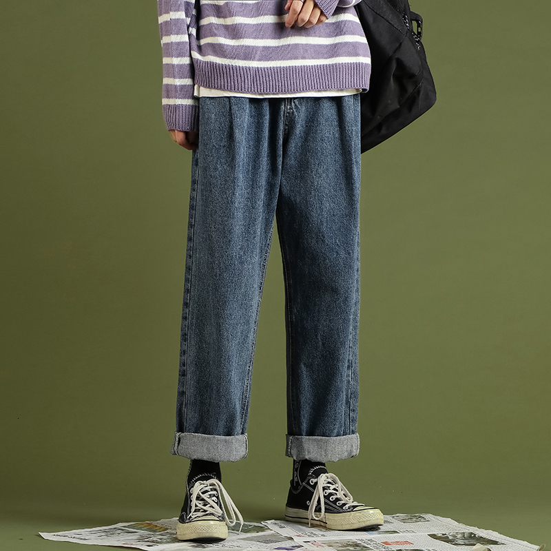 

2021 New Men's Baggy Homme Casual Cargo Pocket Wash Jeans Blue/black Color Haren Pants Loose Tide Biker Denim Trousers S-2xl 9n4j