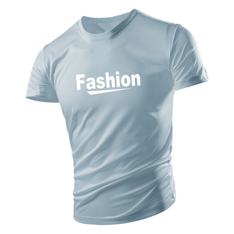 

Short-sleeved t-shirt men's quick-drying clothes summer light blue breathable pattern summer sports ice silk shirt jersey, Black;yellow