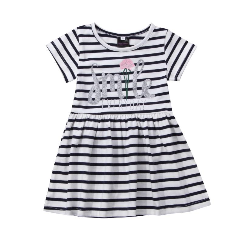 

Girl's Dresses Summer Kid Baby Girls Striped Dress Casual Toddler Round Neck Short Sleeve Floral Cotton, As pic