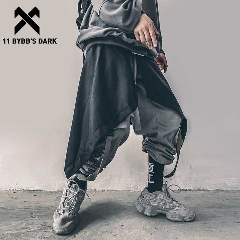 

11 BYBB'S DARK Irregular Hip Hop Men Harem Skirt Pants Harajuku Adjustable Streetwear Black Pleated Apron Gothic Jogger Trouser 210702