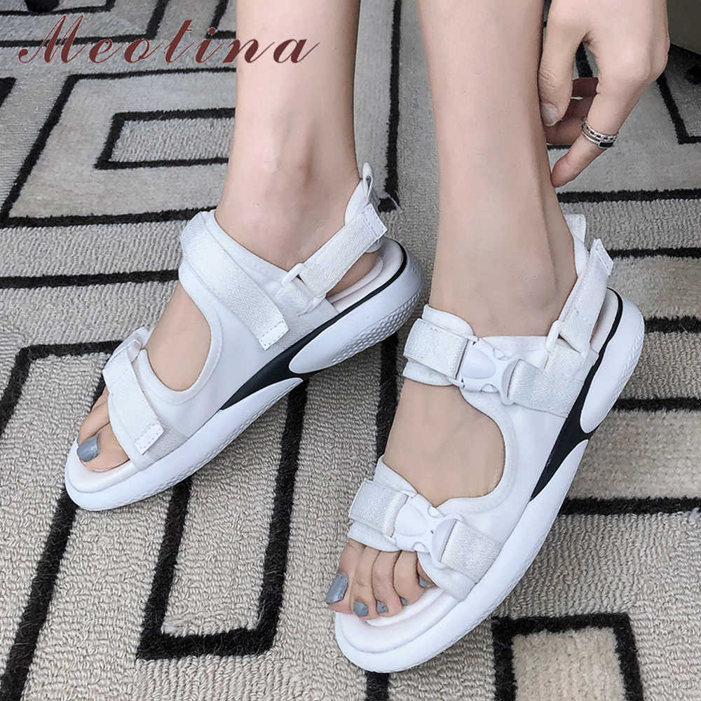 

Meotina Women Shoes Summer Sandals Sneakers Casual Soft Flat Shoes Fashion Open Toe Sandals Ladies Slippers Large Size 33-45 210608, Black