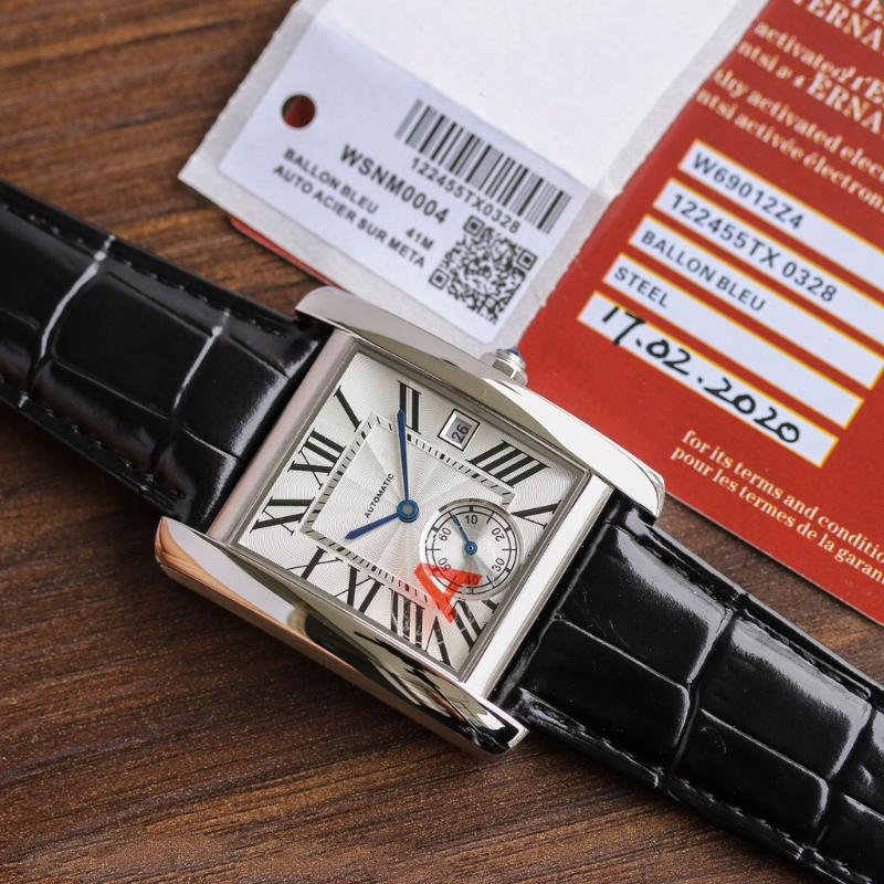 

Wristwatches High-end Tanks Series Men's Mechanical Watch Automatic Stainless Steel Dual Time Black Leather Sapphire Glass