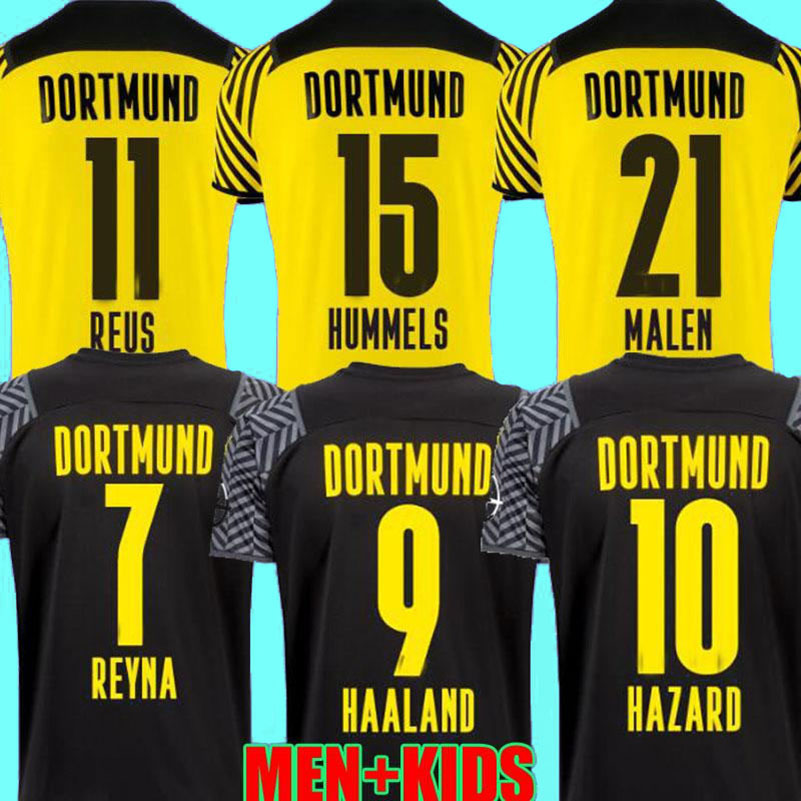 

HAALAND Dortmund Soccer Jersey 21 22 REUS MALEN 2021 2022 home away REYNA HAZARD BELLINGHAM HUMMELS BRANDT BVB yellow jerseys fourth football shirt men + kids kit, 21-22 kids home