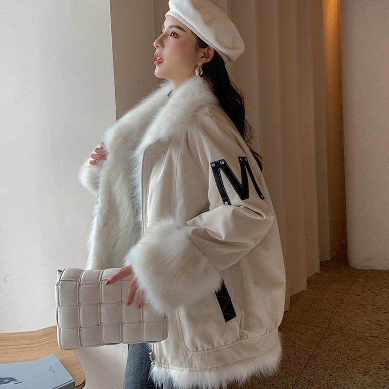 

Women's Fur & Faux Winter Parka Coat Women Middle Long Thick Warm Overcoat Korean Loose Short Fashion Outerwear Splicing Female Jacket, Black