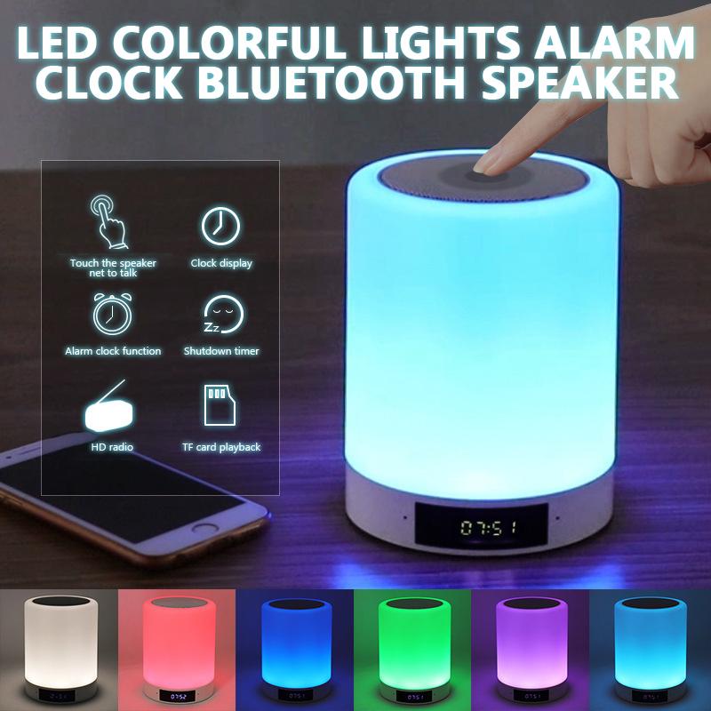 

Night Lights Bluetooth Speaker With Alarm Clock MP3 Music Player FM Radio Touch Control LED Lamp Dimmable Lights Colors Decor