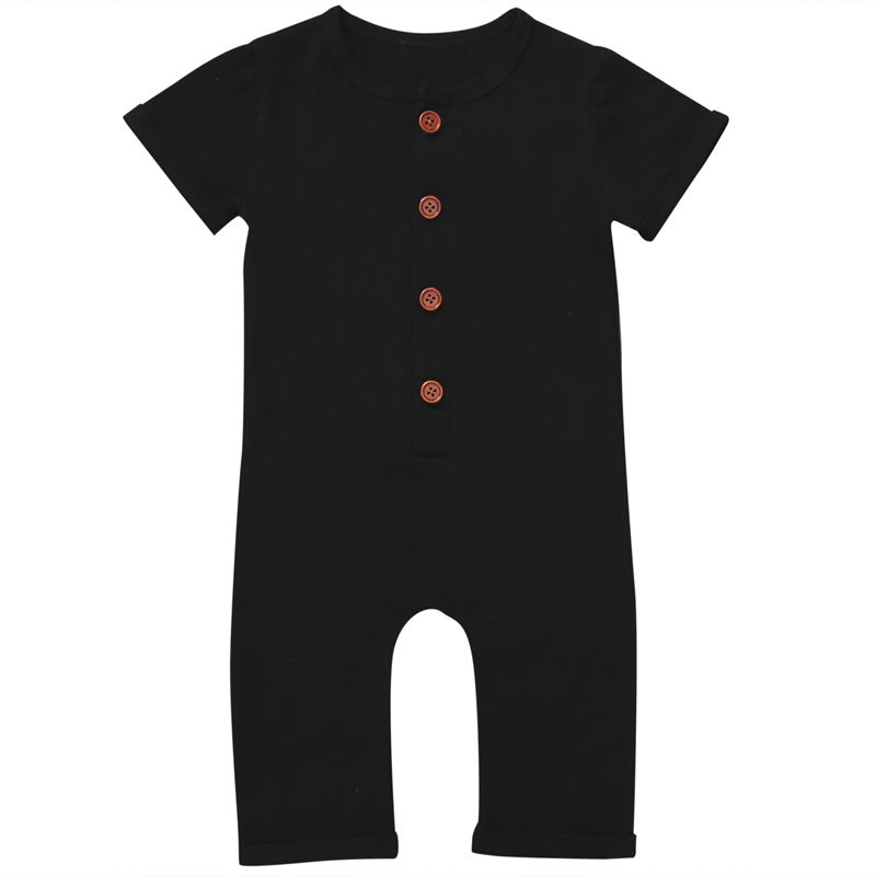 

Infant  Toddler Baby Boy Girl Clothes Summer Spring Romper Playsuit Casual Short Sleeve Clothes Solid Outfits 0-24M, Black
