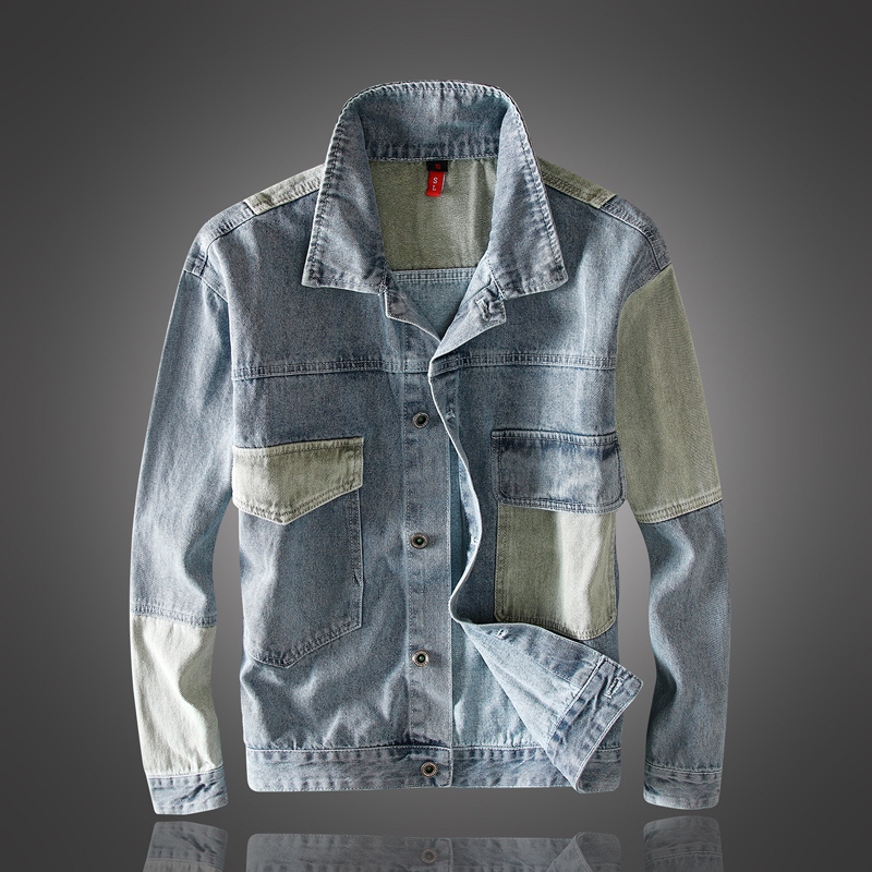 

2021 New Japanese Vintage Fashion Jackets Spliced Designer Casual Denim Jacket Men Cotton Coats Autumn Retro Leisure Overall Chaqueta 1sf3, Blue
