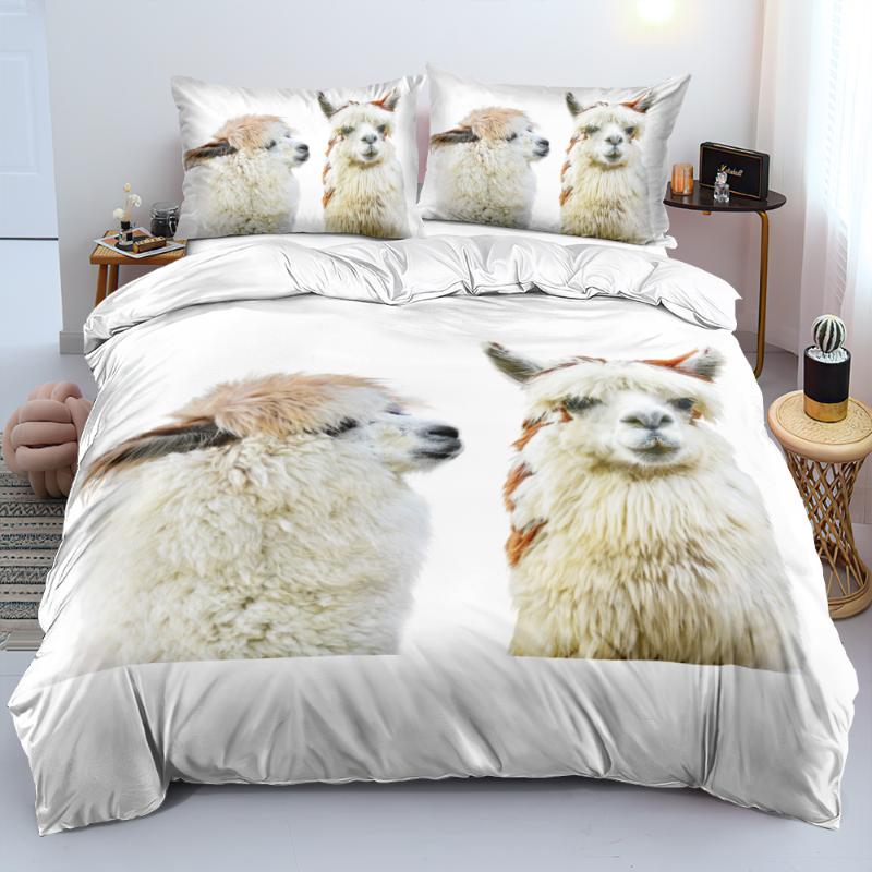 

Bedding Sets White Alpaca Duvet Cover Set Quilt/Comforter Case Pillowcase 220x230 King Bed Linens Queen Double Full Size Animal, Alpaca-010-white