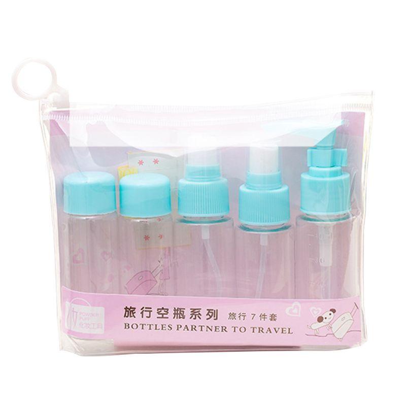 

7Pcs Portable Refillable Empty Bottles Set Makeup Pump Spray Container Plastic Screw Cap Dispenser Clear Organizer With Notes Storage & Jars