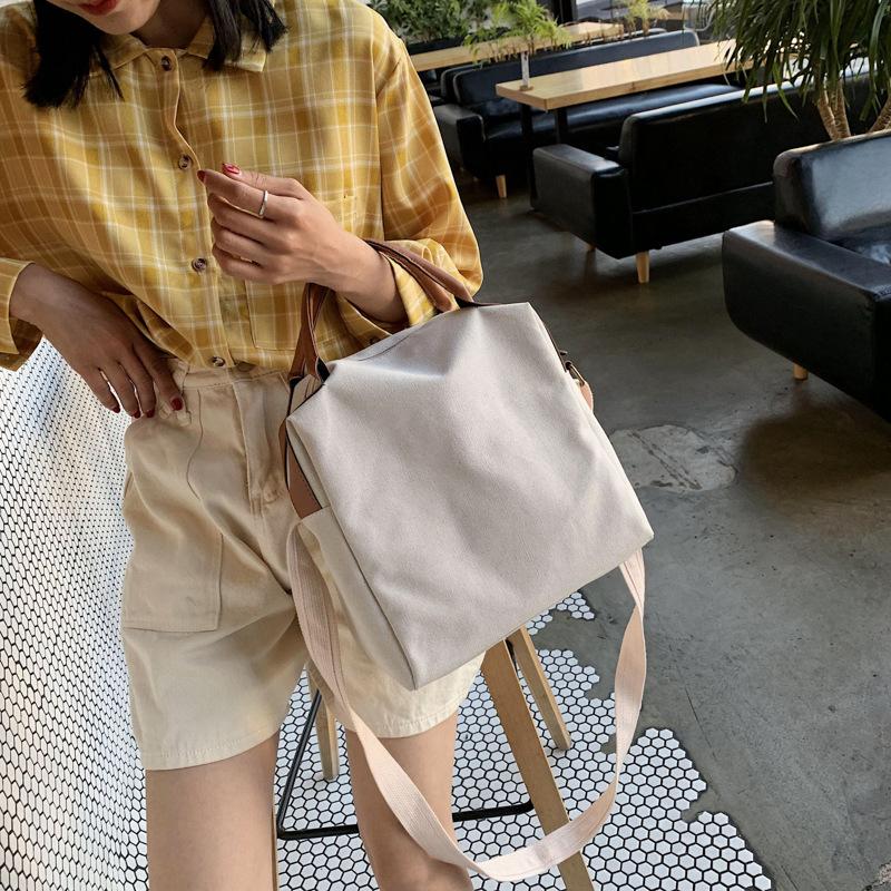 

One-shoulder canvas women's bag new casual simple messenger bag Korean fashion literary shoulder female, Black