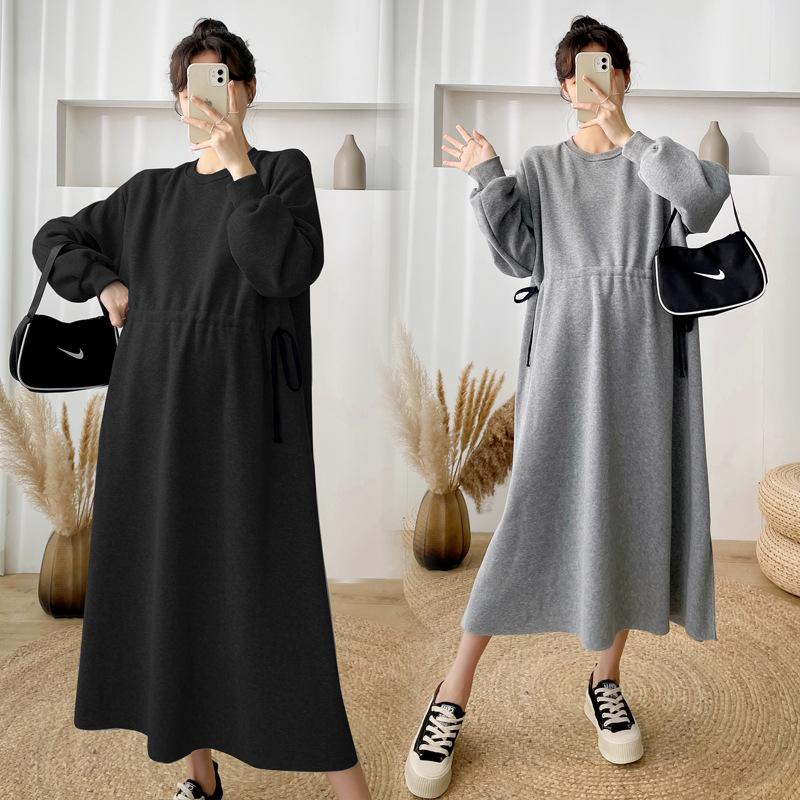 

Maternity Dresses Clothes Autumn And Winter 2021 Large Pregnant Women's Medium Long Dress Sweater Fashion Skirt, White