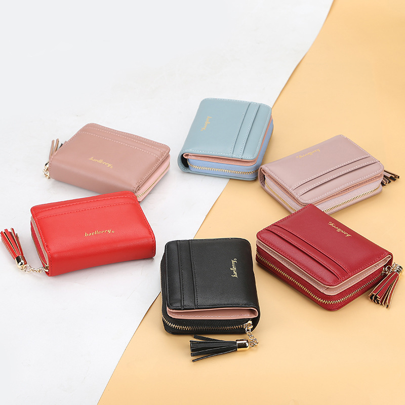 

Women Short Money Clips fashion Retro Double Zipper Secret Grid Bill Holder Photo Slot Change Slots Card Coin Purse Multi-Card Simplicity light Wallet bag