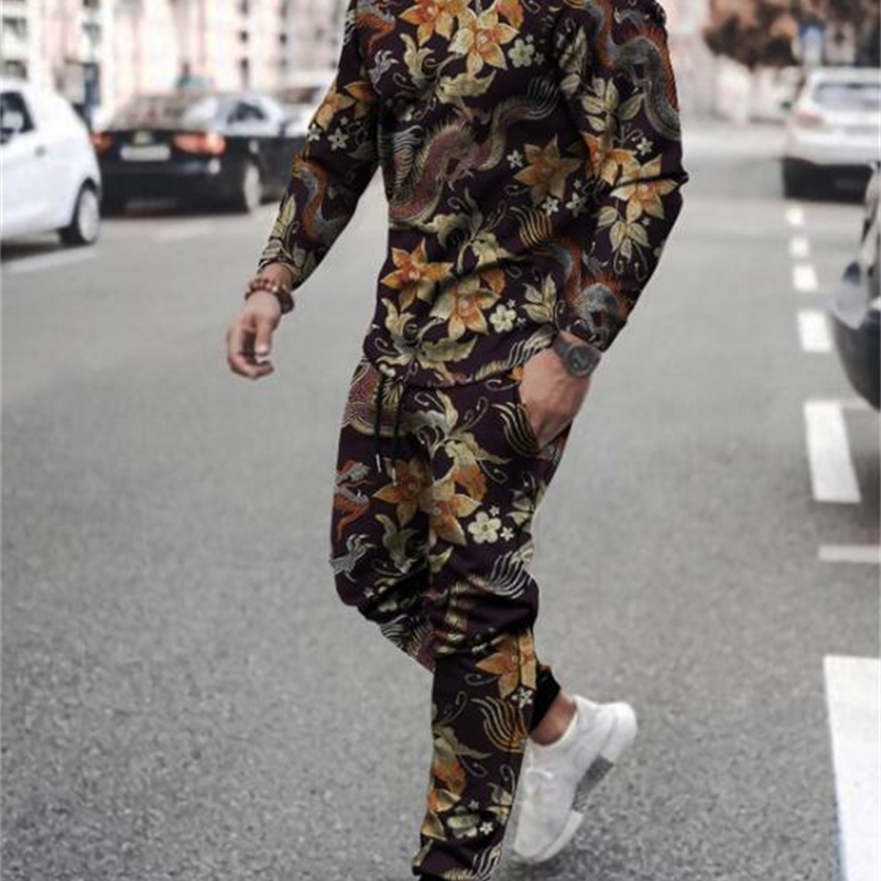 

2021 new sportswear men's fashion casual printed sweater two-piece trendy brand suit, Gray
