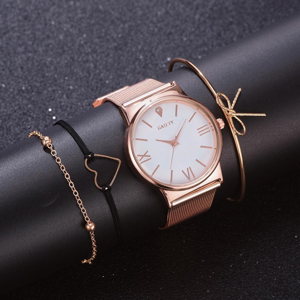 

4pcs/Set Top Brand Fashion Women Rose Gold Alloy Watches Luxury Ladies Wrist Watch Female Quartz Clock Bracelet reloj mujer, Khaki