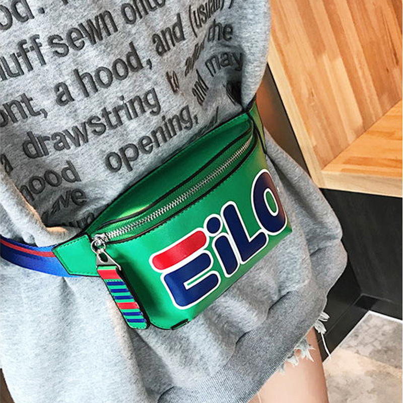 

Women Letter Multicolor Messenger Chest Clutch Female Waist Pu Leather Cross Body Bag Fashion High Quality Unisex C0305, Green