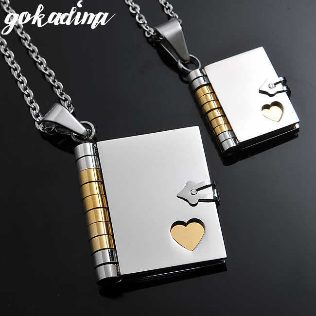 

2019,Love Letter Book Pendants COUPLE NECKLACES, Korean StainlSteel Lovers Jewelry christmas Gift Wholesale WP264 X0707