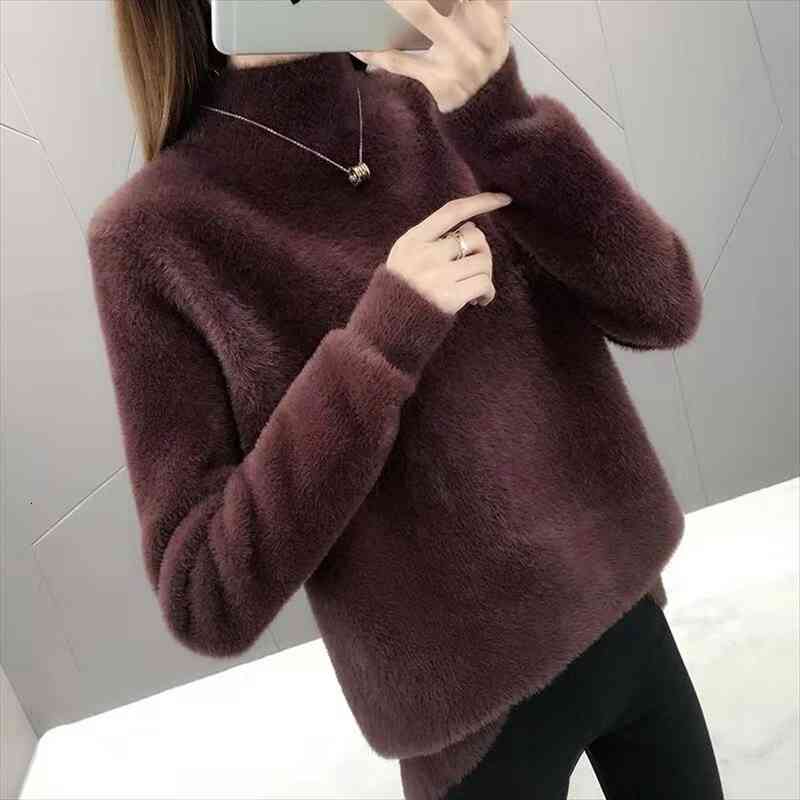 

fluffy turtleneck women winter warm womens sweater knitted vintage woman pullover mink cashmere jumper pull femme, White;black