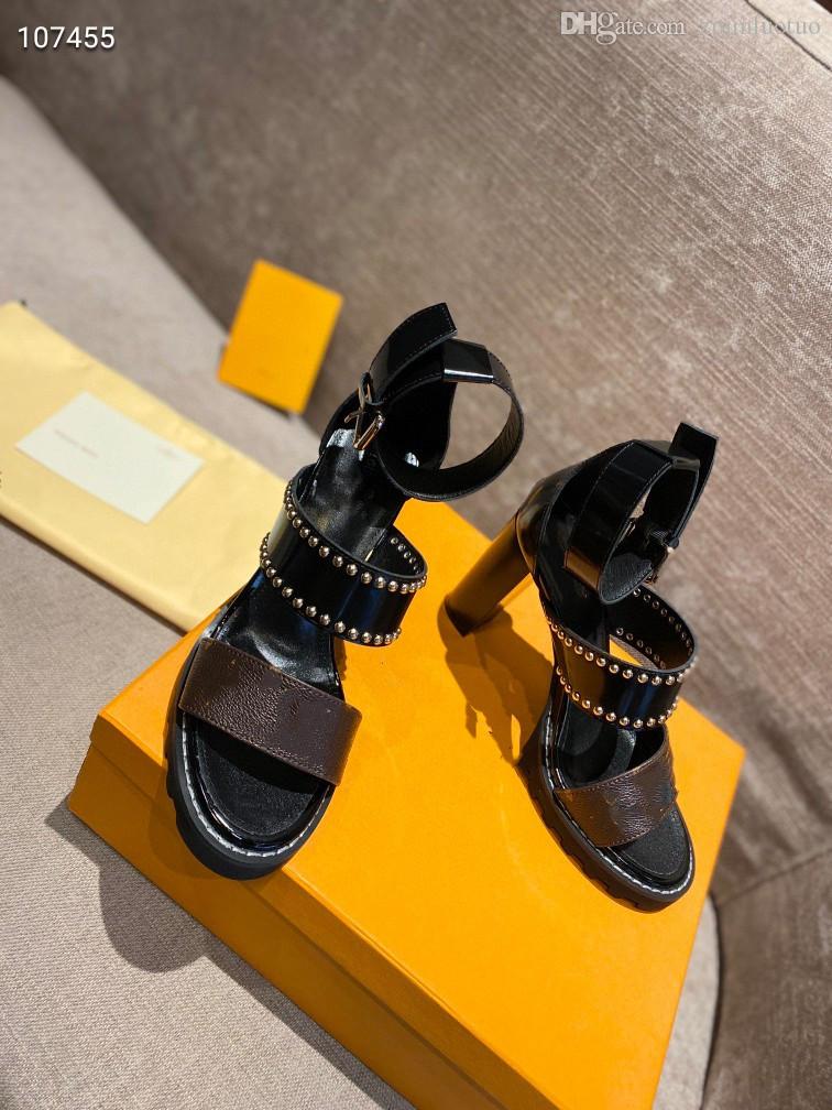 

Hot sale high quality leather summer women's fashion 8cm high heel buckle sandals Paris catwalk waterproof platform fish mouth sandals, Black