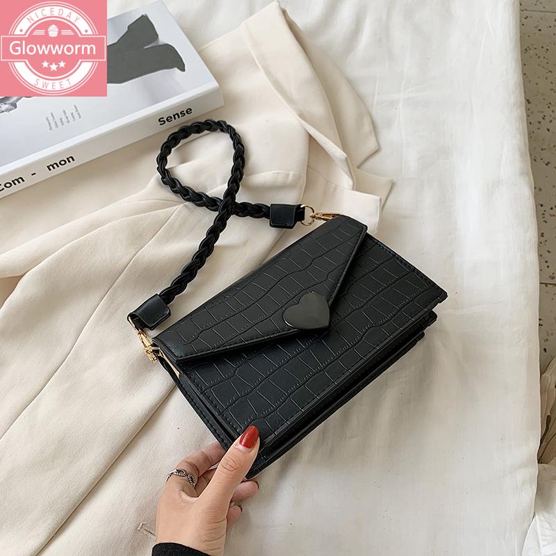 

2021 summer new women's bag fashion small square bag lady handbag stone pattern shoulder messenger mobile phone, Black