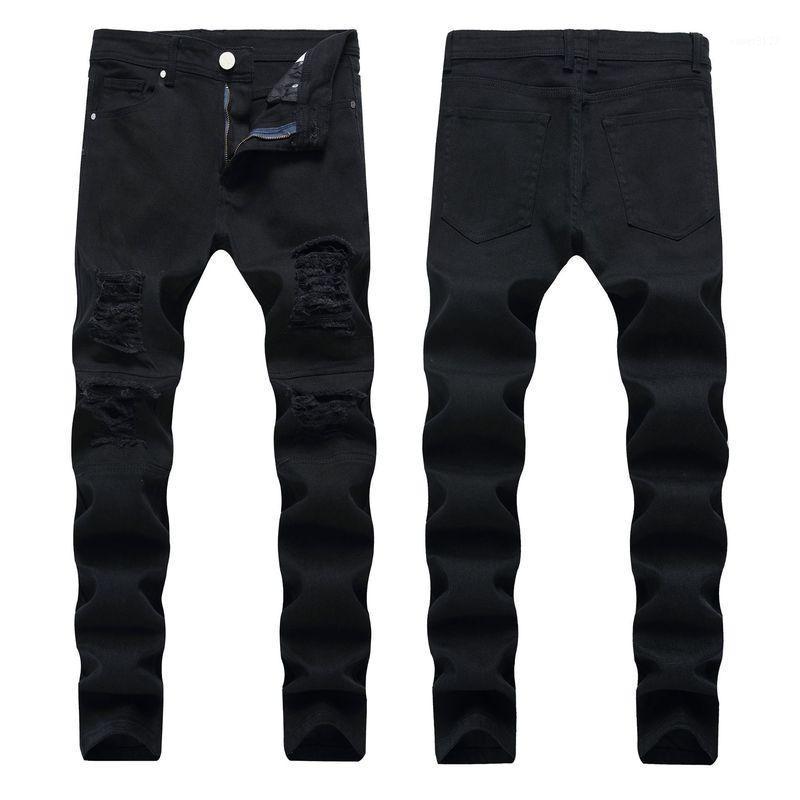 

Men's Jeans Skinny Black Hole Pencil Pants Motorcycle Large Size High Quality Cotton Denim, Blue