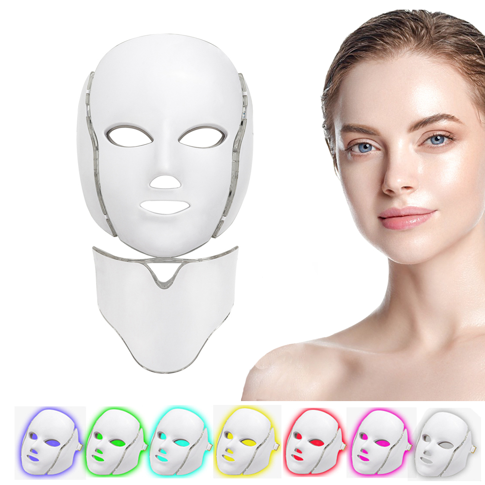 

LED Facial Mask 7 Colors Light Phototherapy Face Mask with Neck Anti Acne Whitening Red Light Therapy Mask Skin Beauty Treatment