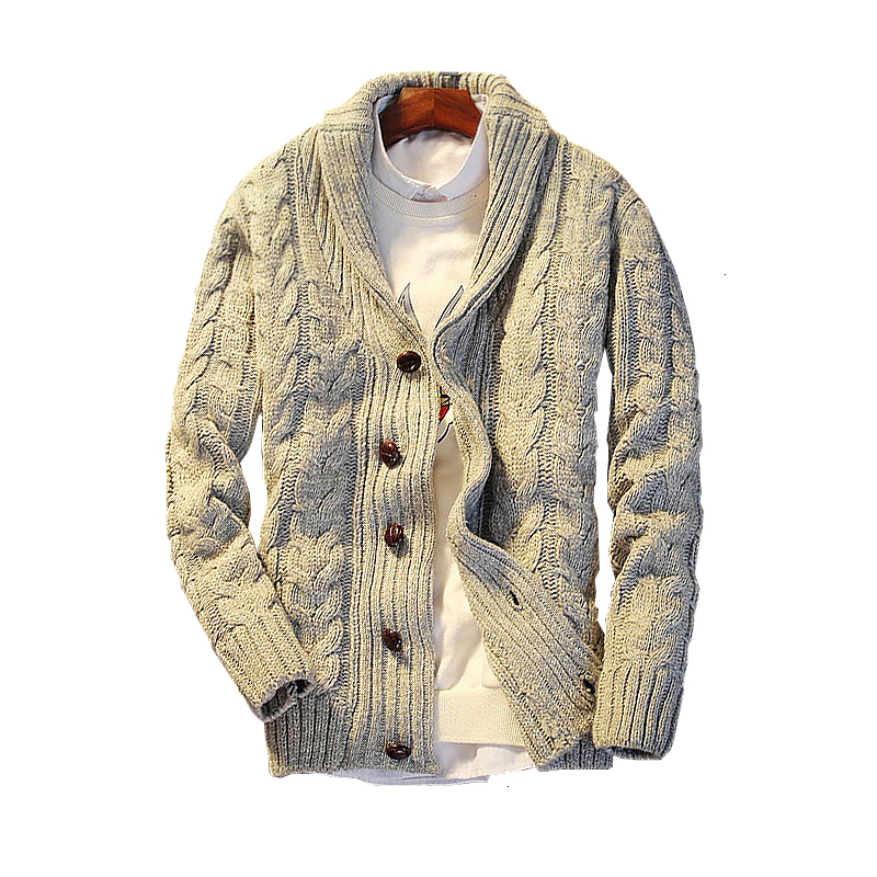 

2021 New Turn-down Collar Regular Cotton Cardigan Man's Nightgown Single Male Sweater Button Sweter Hombre 79HJ, Dark grey