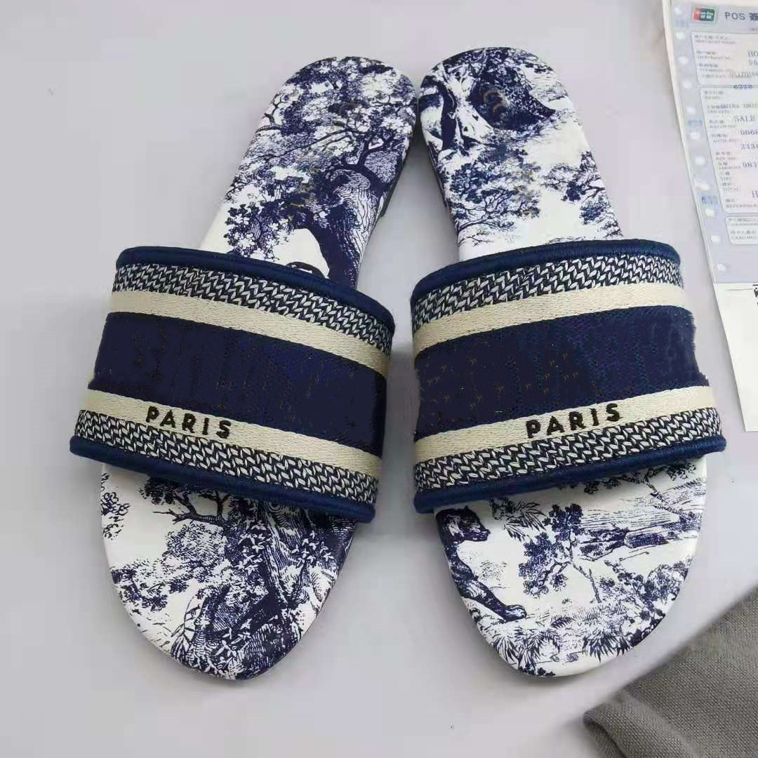 

Women Flat Slippers Outdoor Letter Embroidered Mule Monkey Printed Pairs Designer Lady Fabric Slip-on Star Rubber Sole Slide Sandal, Slipper dustbag