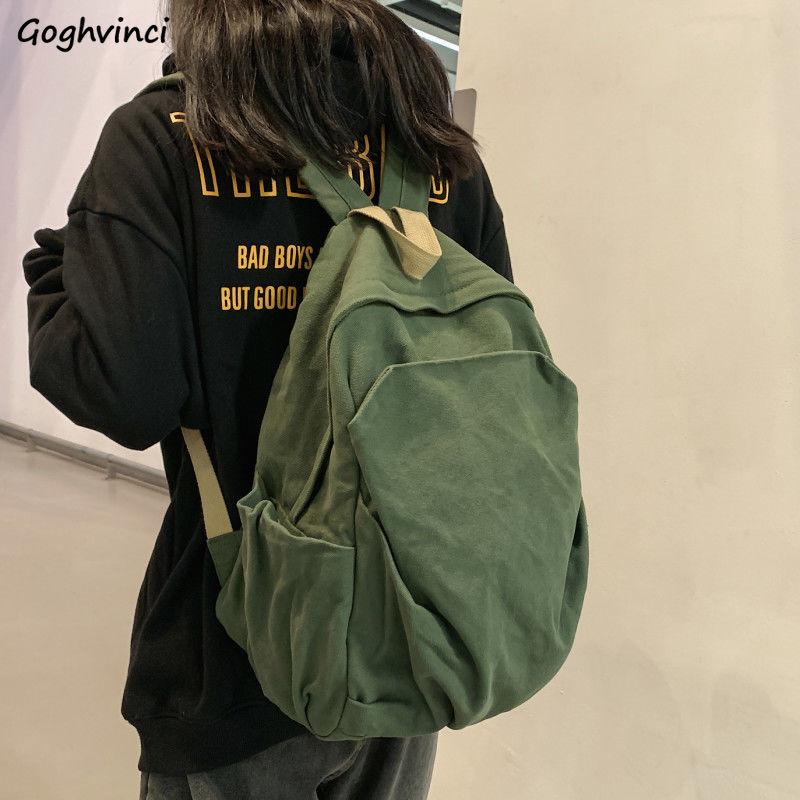 

Backpack Style Backpacks Women Solid Color Zipper School Bag Preppy College Fashion Canvas Simple Large Capacity All-match Vintage Korean, Black