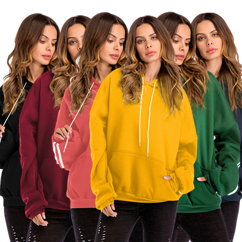 

bat sleeve casual hooded sweater women's autumn and winter plush thickened loose versatile top, Blue;black