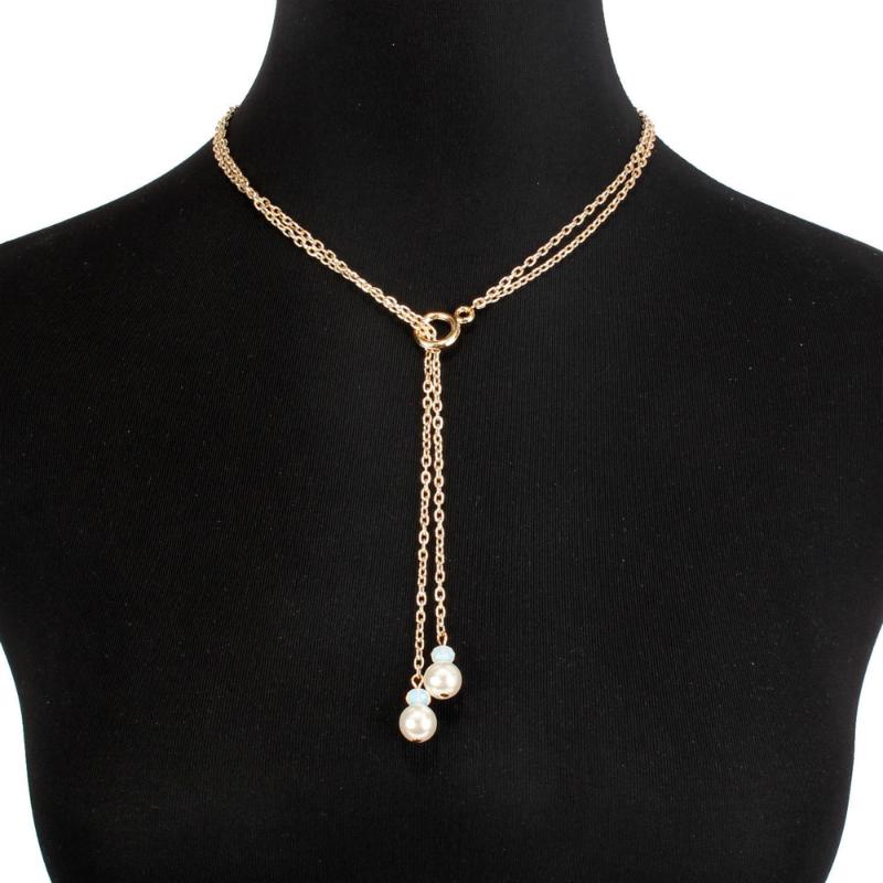 

Pendant Necklaces 2021 Fashion Vintage Geometric Gold Pendent Long Pearl Necklace For Women Metal Chain Round Adjustable Tie Kolye