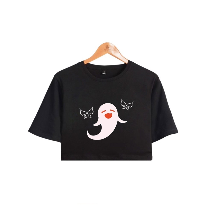 

WAMNI Genshin Impact Hu Tao Crop Top Exposed navel T-Shirt Oversize O-neck Tops Women Funny Tshirt 210708, 2d