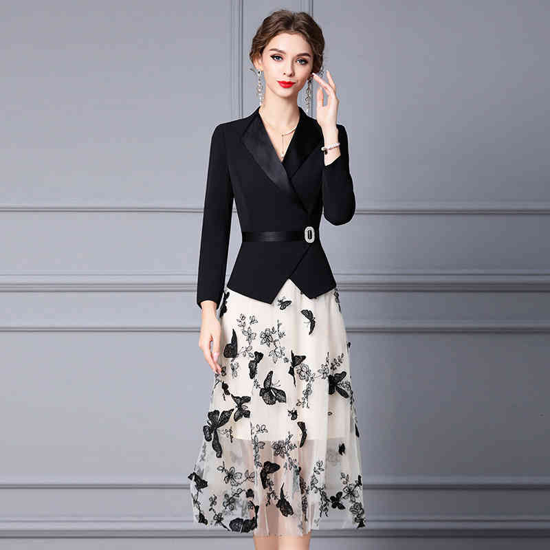 

Casual Dresses Zhili suit dress women' summer style celebrity temperament high grade embroidery Nail Drill show thin mesh long skirt F8BI, Apricot